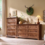 Farmhouse 6 Drawers Dresser for Bedroom, 54" Wide Large Dressers & Chests of Drawers w/Roman Column, Wooden Dresser TV Stand with Large Drawers for Bedroom Living Room Hallway,Reclaimed Barnwood