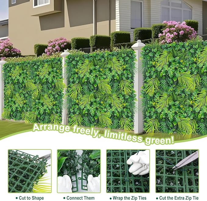 20"X20" Artificial Grass Wall, 16PCS Boxwood Hedge Panels UV-Protected Greenery Privacy Hedge Screen, Grass Backdrop Wall for Indoor Outdoor Patio Balcony, Party Garden Fence Decor