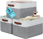 OrganiHaus Extra Large Fabric Storage Baskets for Shelves 3 Pack, 16x13in Closet Storage Bins for Shelves, Canvas Baskets for Organizing, Linen Closet Organizers, Cloth Basket, Gray/Off-White