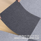 Carpet Tile 10 Pack 24” X 24” Self Adhesive Carpet Floor Tiles Anti-Slip Squares Peel and Stick Floor Tile DIY Installation for Bedroom(Dark Grey)