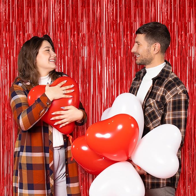 2 Pack Red Tinsel Backdrop, 3.28 FT x 7.05 FT Fringe Curtains, Red Foil Tinsel Party Streamer Backdrop Curtains for Valentines Day, Wedding Photo Backdrop Party Decorations for Wedding Anniversaries