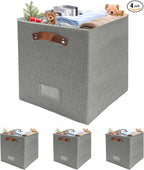 4 Pack Large Fabric Storage Bins for Shelves, Collapsible Storage Baskets with Handles for Organizing Clothes, Toys, and Household Items, Grey & White (Dark Gray, 13")