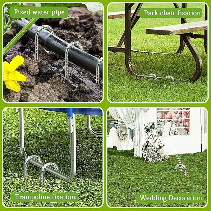 J Hook Rebar Stakes 12 Inch, Ground Stakes for Camping Tent Heavy Duty 10 Pack Rust Proof Coated Metal for Flower Gardens Landscape Fabric Pins Dog Fence