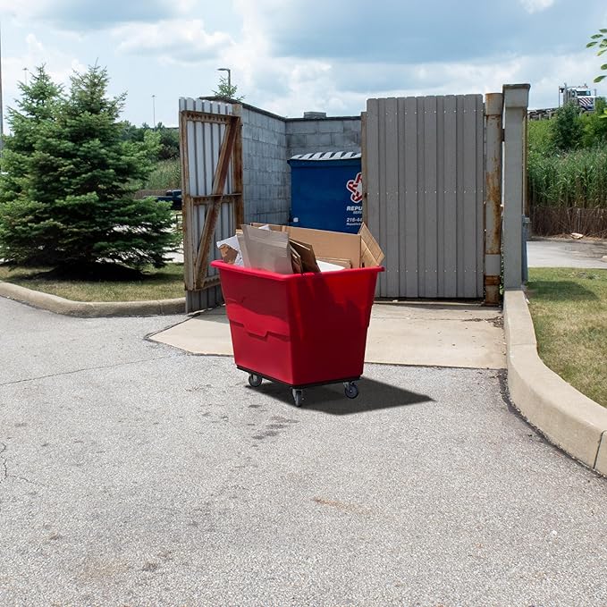 Commercial 16 Bushel Utility Cart with Steel Base, Poly Box Basket Truck, Laundry Cart, and Rolling Trash Bin, 47-Inch x 34.75-Inch x 35.5-Inch, 1000 Pound Weight Capacity, Red