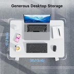 BONTEC Mobile Standing Desk Adjustable Height, Rolling Laptop Cart with Hook, Portable Workstation with Pneumatic Lift, Ergonomic Table with Wheels, Compact Home Office Desk, White 25.6" x 17.7"