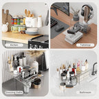 Clear Acrylic Kitchen Cabinet Risers Set of 2 - Anti-Slip Stackable Shelf Organizers, Space Saving Shelves for Counter Display & Spice Organization