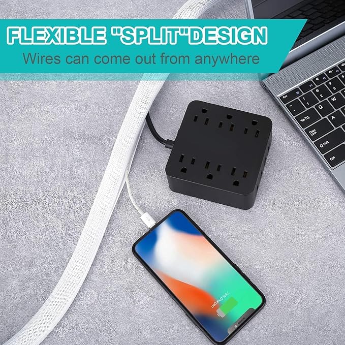 6.6ft - 1 inch Gold Cable Sleeve, Cable Organizer for Desk PC TV Computer, Wire Protector Cable Wrap Cover, Cord Management for Home Office