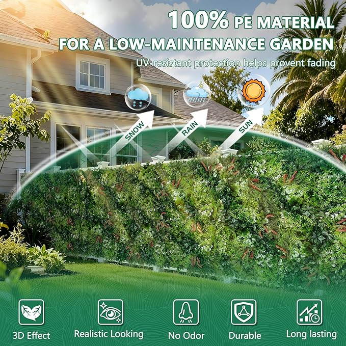 8PCS Grass Wall Panels, 20"x20" Artificial Ivy Greenery Wall Backdrop, UV-Anti Faux Boxwood Grass Panels Green Wall Decor for Garden Patio Balcony