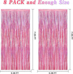 8 Pack Pink Backdrop, 3.28 FT x 7.05 FT Fringe Curtains, Metallic Glitter Pink Fringe Party Streamer Foil Curtains Tinsel Backdrop, Pink Decorations Bachelorette Valentines Day Party Supplies