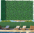 48"x 144"(47 sq.ft) Artificial Boxwood Roll Panels with Flowers, UV-Anti Faux Ivy Leaves Privacy Fence Screen, Grass Wall Roll Panels for Indoor Home Decor and Outdoor Garden Backyard