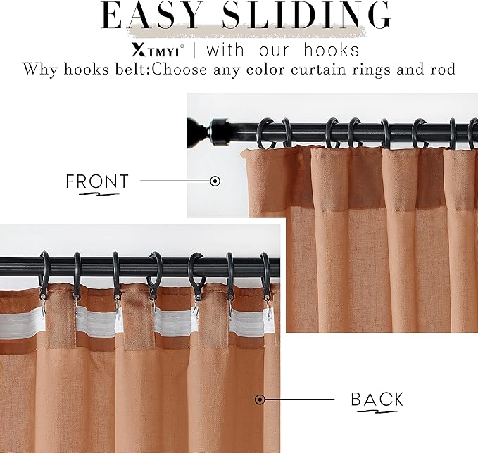XTMYI Terracotta Vintage Boho Curtains, Rust Colored Linen Sheer Rustic Farmhouse Western Curtains for Bedroom Living Room Home Decor, 84 Inches Long, 2 Panels Set