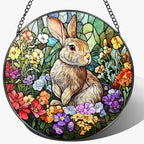 Stained Glass Window Hanging, 8 Inch Rabbit Sun Catcher, Bunny Stained Glass Suncatcher, Window Decor, Gifts for Mothers Day, Birthday, Christmas, Rabbit Lovers Gifts, Gift for Women Mom and Friend