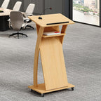 Mobile Wooden Podium Stand with Wheels Lectern Oak Color 16MM Wood Board Elegant Design Wooden Pulpit for Churches Seminars and Schools