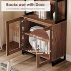 WAMPAT 2 PCS Modern 72" Tall Bookcases with Glass Doors and Adjustable Shelves, Library Book Shelf with Storage Cabinet and Open Book Shelfs, Wood Bookshelves for Home Office, Living Room, Brown