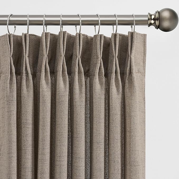 96 Inch Long Pinch Pleat Curtains 2 Panels Set Linen Khaki, Back Tab Pleated Drapes with Hooks,Light Filtering Modern Stylish Curtain for Bedroom Living Room,W42xL96 in Length