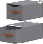 2 Pack Stackable Storage Drawers, Fabric Closet Organizers and Storage with Handles and Clear Window, Pull-Out Clothes Storage Bins with Drawer for Closet, Bedroom, Living Room, Under Bed, Gray