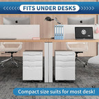 File Cabinet for Home Office,3 Drawers Mobile File Cabinets Rolling,Under Desk Metal Filing Cabinet, Small Mobile File Storage Cabinets for Legal/Letter/A4 -White/Assembly Required