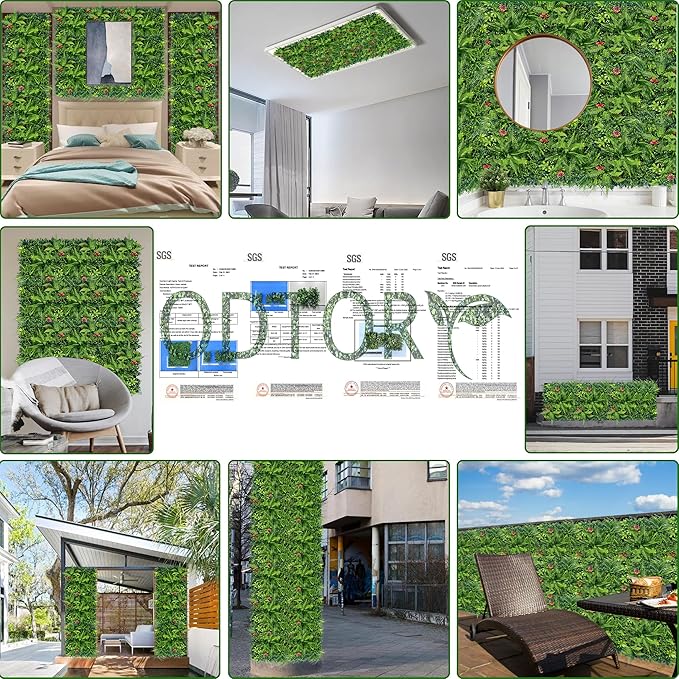 Artificial Grass Wall Backdrop Panels: 40×40 in UV-Anti Greenery Boxwood Panels for Indoor Outdoor Green Plant Wall Decor & Ivy Fence Covering Privacy
