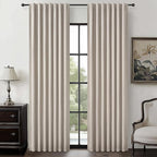 Grey Flax Taupe Hook Belt&Rod Pocket Curtains 84 inch Length 2 Panels Set, White Backing Thermal Living Room/Bedroom/Sliding Door Linen Blackout Curtain Window Boho Summer Drapes (50"Wx84"L)