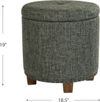 Homepop Home Decor | Upholstered Round Storage Ottoman with Nailheads| Ottoman with Storage for Living Room & Bedroom, Green Clover Fabric