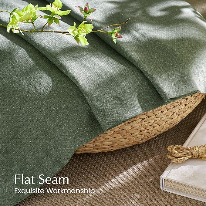 NICETOWN Thick Linen Blend Semi Sheer Forest Green Curtains, Pleat Tape Privacy Added Drapes with Light Filtering Window Treatments for Bedroom/Living Room, W52 x L84, 2 Panels