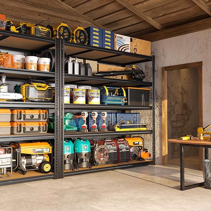 48" W Garage Shelving Heavy Duty 2800LBS Garage Storage Shelves, 5 Tier Adjustable Metal Shelving Unit Utility Rack Shelf for Warehouse, Pantry, Closet, Kitchen 72" H x 48" W x 18" D, Black