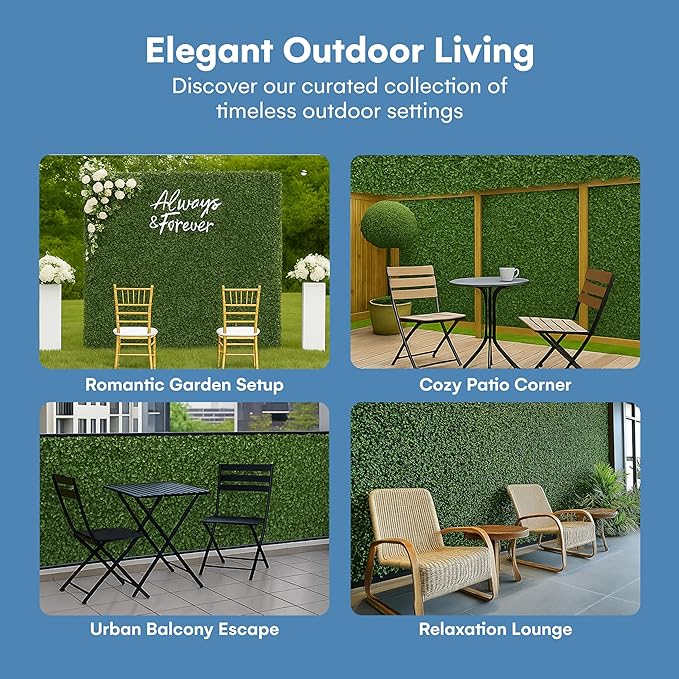 Grass Wall Panels 20″ × 20″ (6 Pack) – UV-Protected Artificial Boxwood Hedge Greenery Backdrop Covers 16.66 sq ft, Indoor/Outdoor Privacy Fence Screen, Zip Ties & Spare Leaves Included
