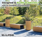 Alpine 32 Gallon Commercial Outdoor Trash Can - Heavy Duty Garbage Can Outdoor, Industrial Trash Can with Plastic Panels for Patio, Parks, Trails & Resorts (Rain Bonnet Lid - Cedar)