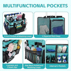 Rolling Cleaning Caddy Bag with Wheels, Large Cleaning Cart Detachable Trolley, Cleaning Bags for Housekeepers With Shoulder Strap & Multi Pockets for Cleaning Tools Storage (Amber Green)