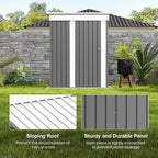 Patiolife 5x3 FT Outdoor Storage Shed, Metal Shed with Lockable Door & Sloping Roof, Steel Tool Shed for Backyard Patio Lawn, Grey