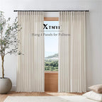 XTMYI 50 Inches Wide 105 Inches Long Country Curtains for Living Room,Sheer Linen Shabby Chic Curtains for Bedroom Oatmeal