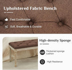 LOULENS 57.7" Linen Fabric End of Bed Bench, French Upholstered Button Tufted Bench for Bedroom End of Bed, Window Seat with Carved Wood Legs for Bedroom, Living Room, Entryway, Brown