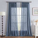 MYSKY HOME Blue Sliding Door Curtains 108 Inches Long, Semi Sheer Soft Cotton Window Draperies Set for Living Room Pinch Pleated Drapes Country Curtains Back Tab, 40 x 108 Inch, Dusty Blue, Set of 2