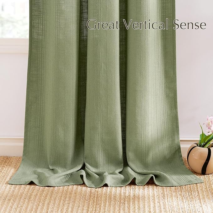 NICETOWN Waffle Weave Linen Sage Green Curtains for Bedroom, Privacy Farmhouse Drapes Light Filtering Window Treatments for Living Room, W52 x L108, 2 Panels