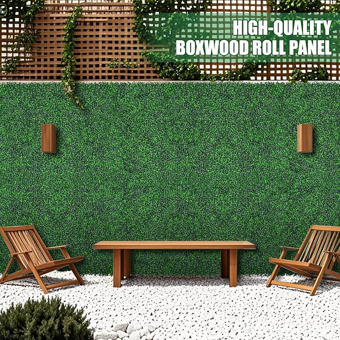 Artificial Greenery Wall Roll,71"x 126"(62 sq.ft) UV-Anti Faux Boxwood Roll Panels Greenery Backdrop, Vine Leaf Fence Panels for Garden Fence Covering Privacy, Outdoor Indoor Home Decor