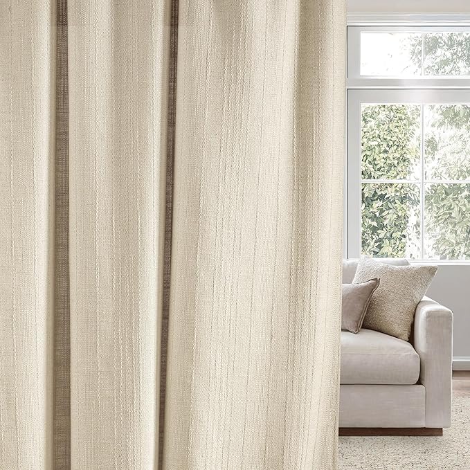NICETOWN Jacquard Linen Curtains 108 inches Long, Waffle Weave Privacy with Light Filtering Window Treatments Boho Style for Bedroom, W52 x L108, 2 Panels