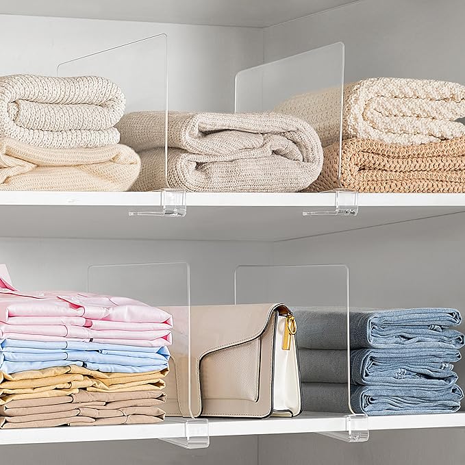 6 Pack 12 Inches [Extra Tall Version] Clear Shelf Dividers for Organization, Acrylic Closet Shelf Vertical Shelves Organizer for Bedroom, Office and Kitchen