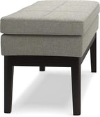 SIMPLIHOME Carlson Ottoman Bench - 45 inch Wide Upholstered Vegan Leather Rectangle Ottoman in Greige, Mid Century Modern Bench for Bedroom, Entryway or Living Room with Padded Seat