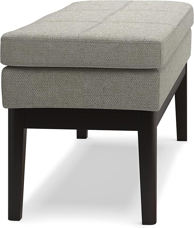 SIMPLIHOME Carlson Ottoman Bench - 45 inch Wide Upholstered Vegan Leather Rectangle Ottoman in Greige, Mid Century Modern Bench for Bedroom, Entryway or Living Room with Padded Seat