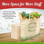 Simply Cool 50 Pack Reusable 'Thank You' Eco-Friendly Grocery Shopping Bags 19.6" x 16.1" x 7" 60 gsm Durable, Recyclable, Washable, Foldable, Portable Tote Bags Bulk (Cream, Loop Handle)