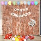 4 Pack Rose Gold Foil Curtain Birthday Decorations - 3.3x6.6ft Wavy Tinsel Foil Backdrop Party Streamer Party Supplies Background | Tinsel Curtain Backdrop for Parties