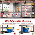 48"W Garage Shelving, 3050LBS Storage Shelves Heavy Duty, 5 Tier Metal Shelving Unit Adjustable Garage Shelves Heavy Duty Shelving for Warehouse,Commercial, Kitchen, 48" W × 24" D × 72" H, Black