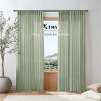 XTMYI Country Curtains for Living Room,Sheer Linen Curtains for Bedroom 90 Inches Long,70 Inches Wide Sage Green