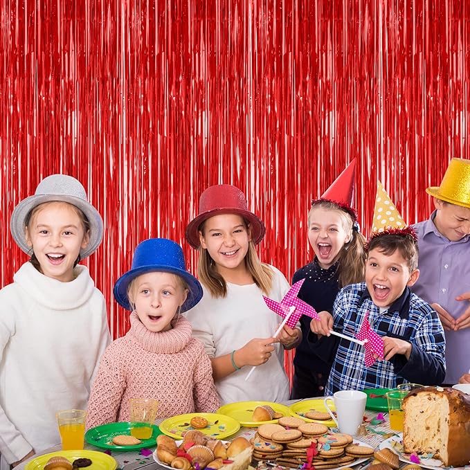 8 Pack Red Backdrop, 3.28 FT x 7.05 FT Streamer Party Decorations, Metallic Foil Fringe Curtains Party Streamer Photo Booth Backdrop, Red Tinsel Valentines Day Party Decor for Engagement Birthday