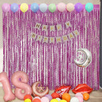 Purple Foil Curtains - 4 Pack 3.3 ft x 6.6 ft Wavy Fringe Curtain Backdrop for Party Photo Booth Props Decoration Mermaid Euphoria Themed | Purple Streamers for Mardi Gras Decorations