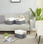DECOMOMO Storage Baskets for Shelves - Fabric Storage Bins, Linen Closet Organizers and Storage (Slate Grey & White, Large - 4 Pack)