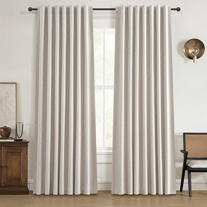 Long Curtains for Living Room Custom 104 Inch, Sun Blocking Cute Curtains Burg for Bedroom Aesthetic Thermal Blackout Drapes Fabric Thick Natural Ivory (W50"xL104" 2Panels) Back Tab Hooks Pleated