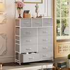 WLIVE Storage Organizer Unit with 11 Fabric Bins, Storage Drawers Organizer with Steel Frame, Tall Storage Tower Organizaton for Living Room, Hallway, Office, Light Grey