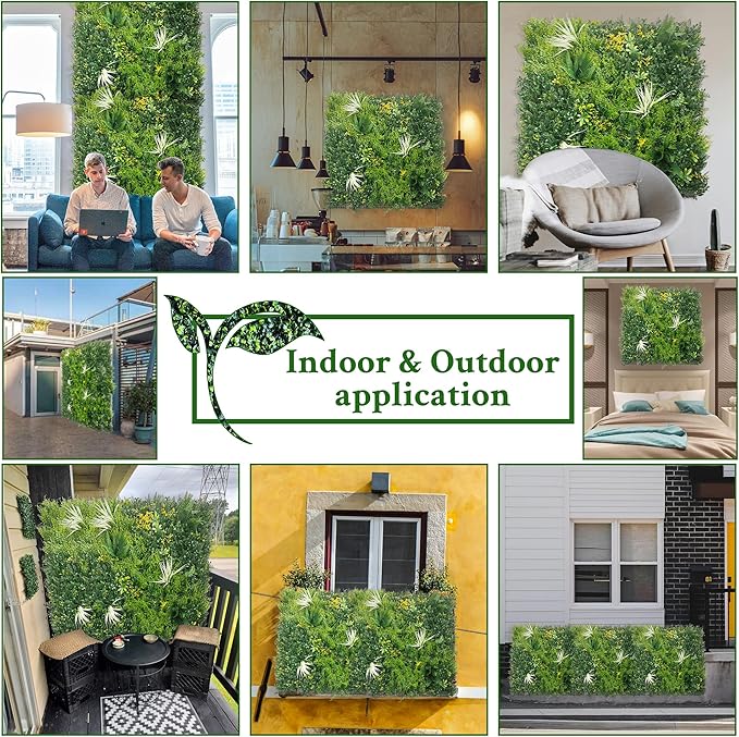 Artificial Grass Wall Boxwood Panels: 40" x 120" (33.5 sqft) Greenery Ivy Privacy Fence Faux Backdrop with UV Protection Vine Leaf Hedge for Garden Covering,Outdoor Indoor Home Decor
