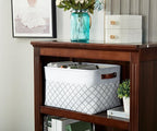 DECOMOMO White Storage Bins Fabric Storage Baskets for Shelves, Linen Closet Organization Toys Nursery (White Check, Large - 3 Pack)